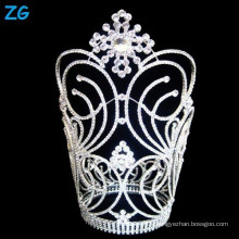 Forme de la fleur de cristal grandes couronnes de concours, couronnes personnalisées grande tiare de mariage, couronnes de concours et tiaras en gros